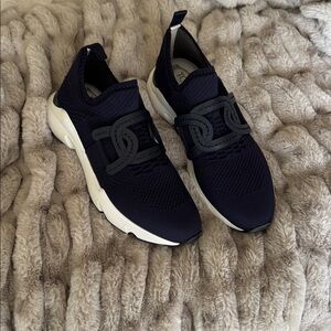 Tod's Dark Navy Knit Sneakers with White Soles